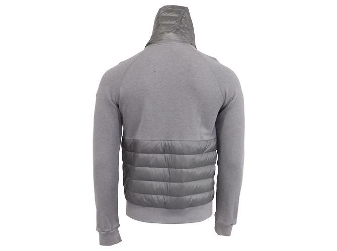 Felpa con cappuccio Moncler con zip e dettagli trapuntati in cotone grigio - vista 4