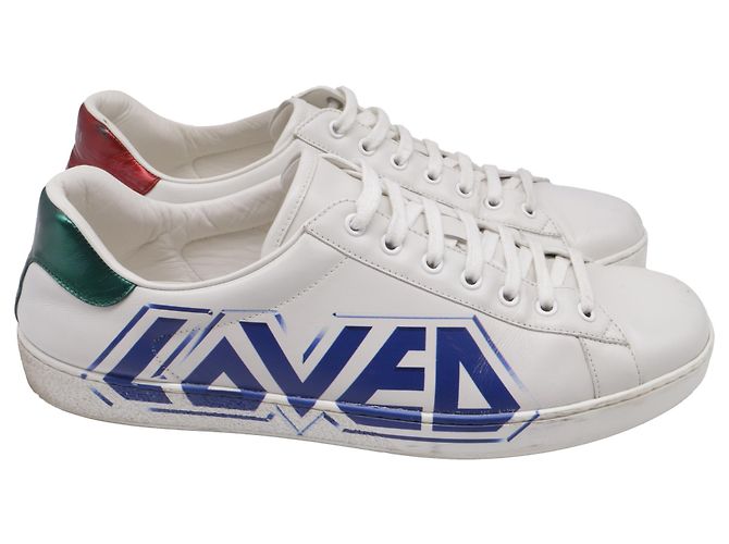 Sneakers Gucci Ace Loved in pelle bianca Bianco - vista 3