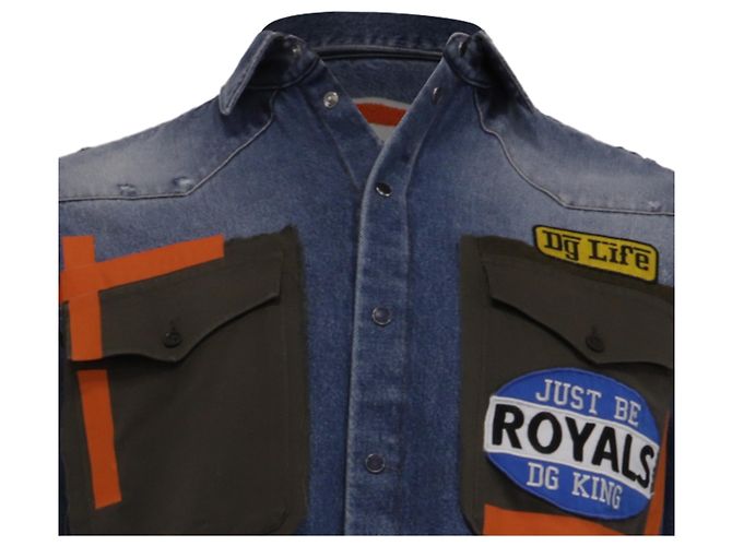 Camicia in denim Dolce & Gabbana DG Army Collection con patch in cotone blu - vista 2