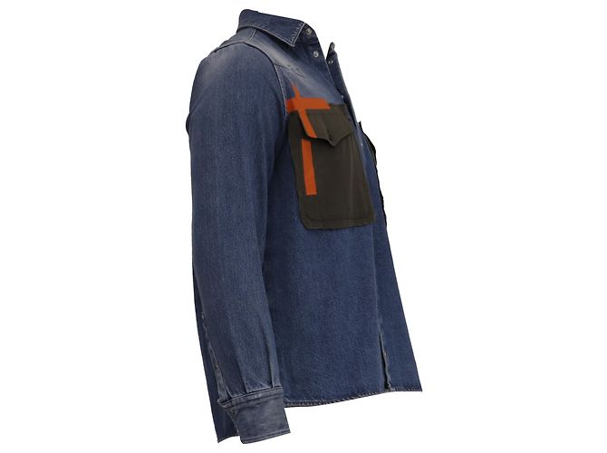 Camicia in denim Dolce & Gabbana DG Army Collection con patch in cotone blu - vista 3