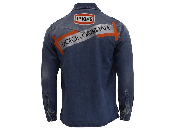 Camicia in denim Dolce & Gabbana DG Army Collection con patch in cotone blu - vista 4