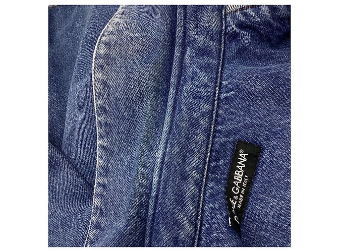 Camicia in denim Dolce & Gabbana DG Army Collection con patch in cotone blu - vista 6