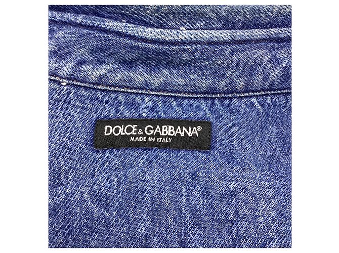 Camicia in denim Dolce & Gabbana DG Army Collection con patch in cotone blu - vista 7