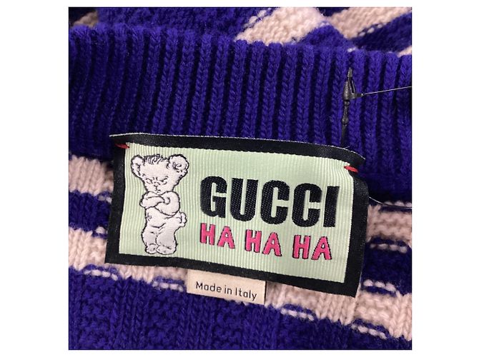 Gucci HA HA HA Gestreifte Weste aus blauer Wolle - Ansicht 6