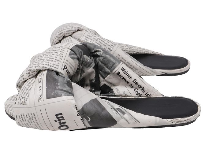 Sandali Slide Balenciaga Drapy Newspaper in pelle bianca Bianco - vista 5