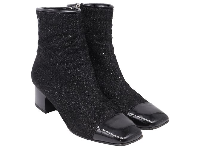 2.55 Botines de punta cuadrada Chanel en glitter negro - vista 3