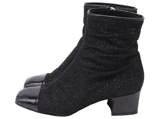 2.55 Botines de punta cuadrada Chanel en glitter negro - vista 4