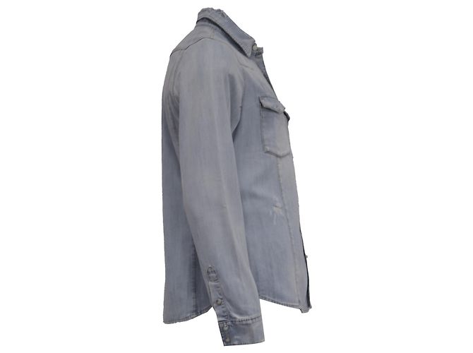 Camicia in denim slim-fit effetto distressed Givenchy in cotone blu - vista 3