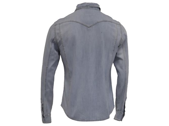 Camicia in denim slim-fit effetto distressed Givenchy in cotone blu - vista 4