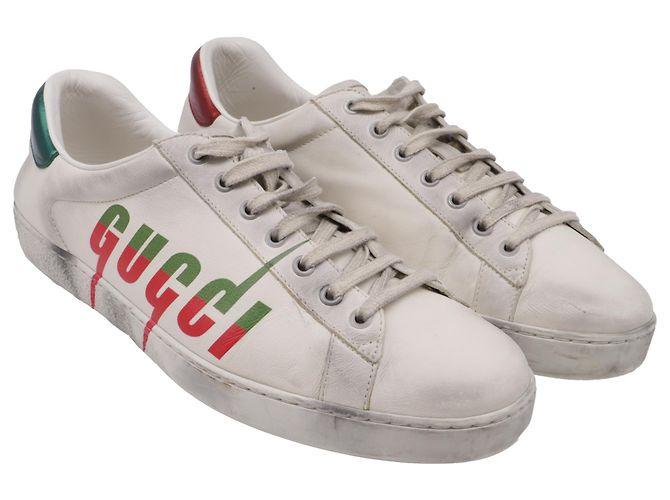 Sneakers Gucci Ace Blade Distressed in pelle bianca Bianco - vista 2