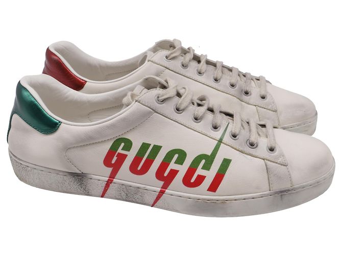 Sneakers Gucci Ace Blade Distressed in pelle bianca Bianco - vista 3