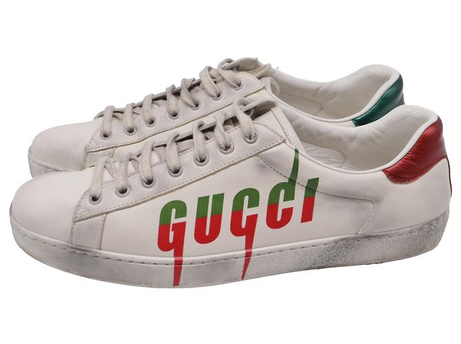 Sneakers Gucci Ace Blade Distressed in pelle bianca Bianco - vista 4