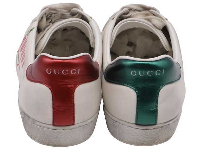 Sneakers Gucci Ace Blade Distressed in pelle bianca Bianco - vista 5