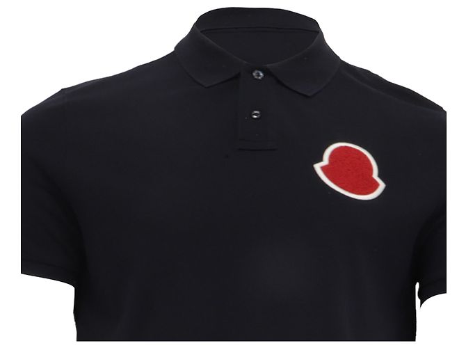 Polo Moncler con grande patch logo in cotone nero - vista 2
