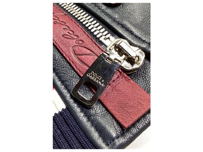 Dolce & Gabbana DG Logo Varsity Bomber Jacket in Multicolor Lamb Leather  Red Dark red - view 10