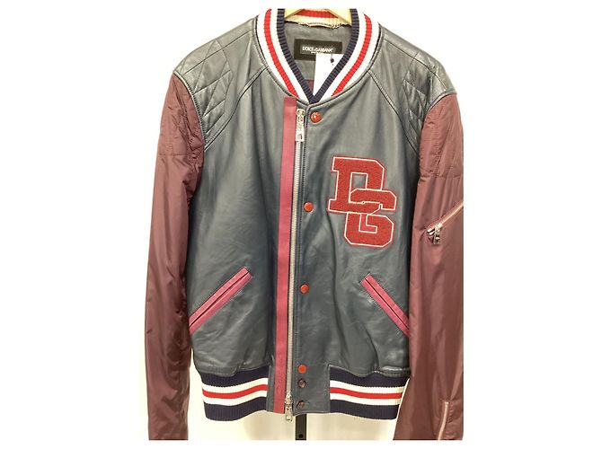 Dolce & Gabbana DG Logo Varsity Bomber Jacket in Multicolor Lamb Leather  Red Dark red - view 11