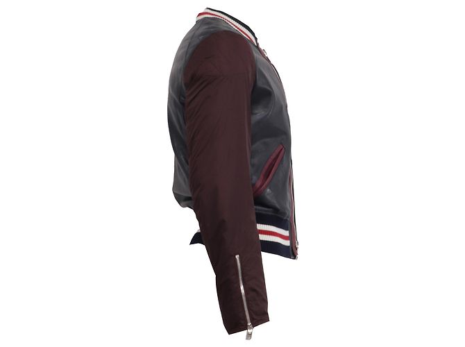 Dolce & Gabbana DG Logo Varsity Bomber Jacket in Multicolor Lamb Leather  Red Dark red - view 3