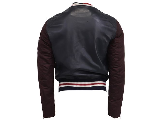 Dolce & Gabbana DG Logo Varsity Bomber Jacket in Multicolor Lamb Leather  Red Dark red - view 4