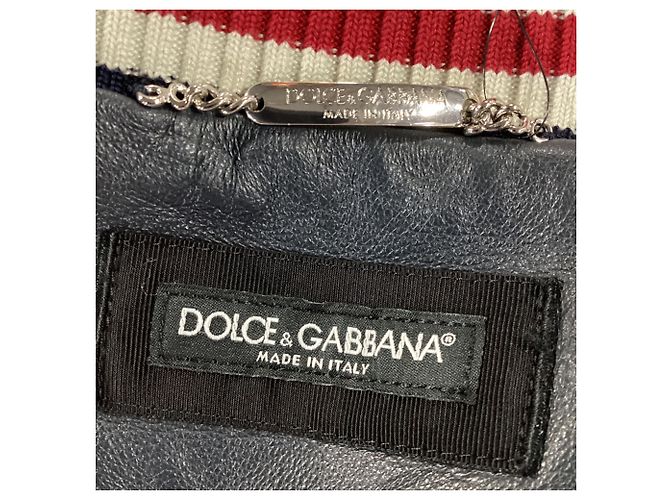Dolce & Gabbana DG Logo Varsity Bomber Jacket in Multicolor Lamb Leather  Red Dark red - view 6