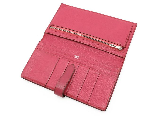 Cartera larga Hermès Béarn Soufflet Chevre Rosa Fucsia - vista 5