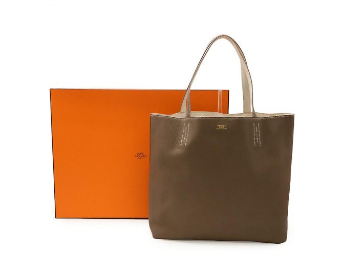Hermès Borsa Tote 2 vie Hermes Double Sens36 Taurillon Clemence Beige - vista 6
