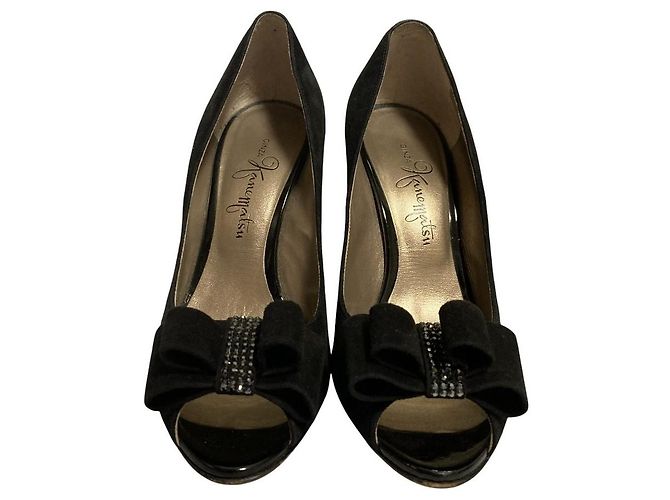 Autre Marque Décolleté open toe con fiocco in camoscio Ginza Kanematsu Nero - vista 4