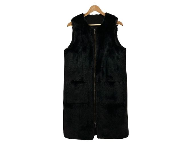 Autre Marque Chaleco Abrigo sfide de Piel de Mapache y Eco Mouton Negro - vista 3