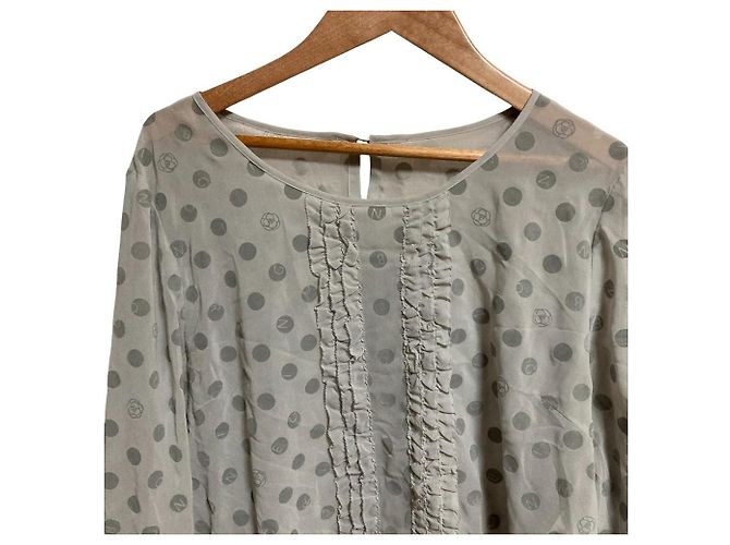 Autre Marque Ingeborg Chiffon-Bluse mit Punkten Braun Grau - Ansicht 3