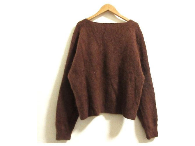 Autre Marque Pullover de malha Babylone com decote em V e pele Marrom - vista 2