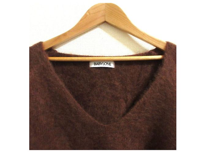 Autre Marque Pullover de malha Babylone com decote em V e pele Marrom - vista 6