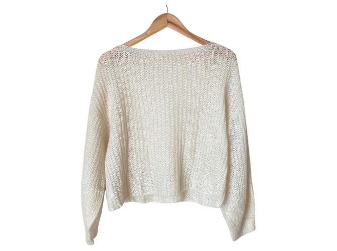 Autre Marque ROPE' Kurzstrickpullover aus Mohair-Seidenmischung Weiß Roh - Ansicht 2