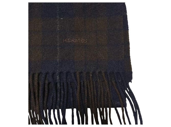 Hermès Kaschmir-Schal Braun Marineblau - Ansicht 4