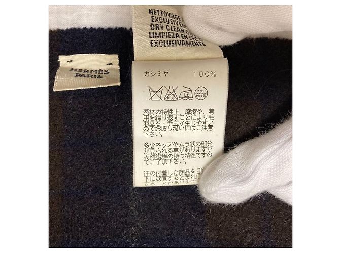 Hermès Kaschmir-Schal Braun Marineblau - Ansicht 7