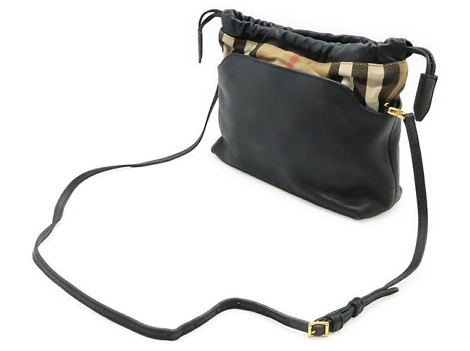 Borsa a tracolla in pelle Burberry Check Marrone Nero - vista 2