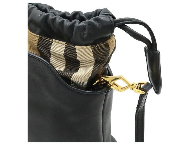Borsa a tracolla in pelle Burberry Check Marrone Nero - vista 4