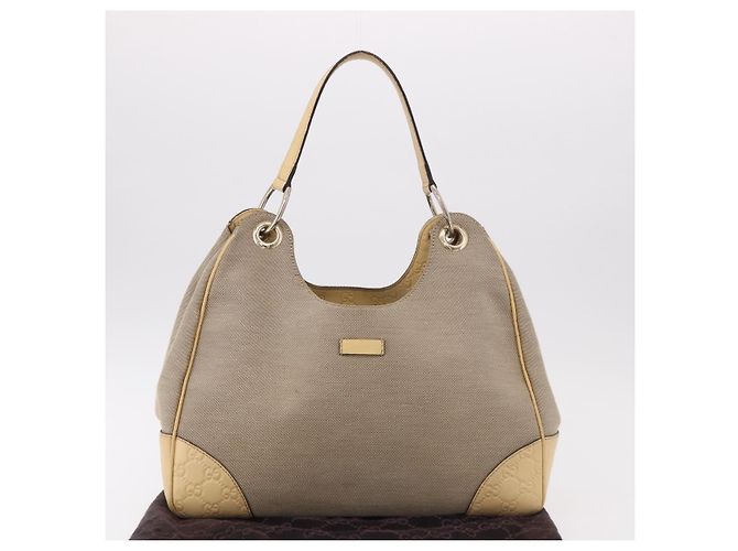 GUCCI GG Canvas Guccissima Hand Bag Leather Beige Gold 257268 - vista 12