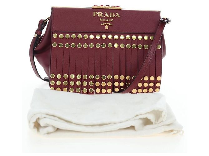 PRADA Shoulder Bag Safiano leather Bordeaux Gold - vista 12