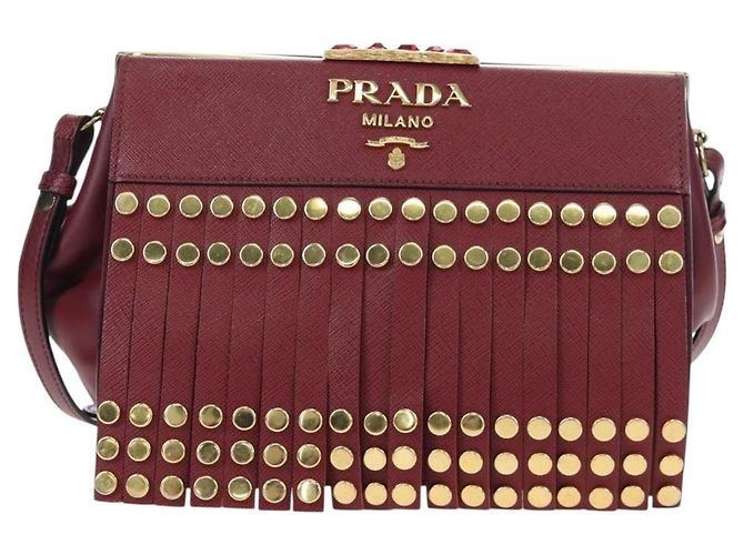 PRADA Shoulder Bag Safiano leather Bordeaux Gold - vista 13