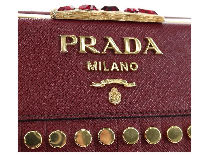 PRADA Shoulder Bag Safiano leather Bordeaux Gold - vista 19