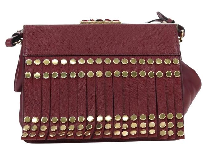 PRADA Shoulder Bag Safiano leather Bordeaux Gold - vista 2