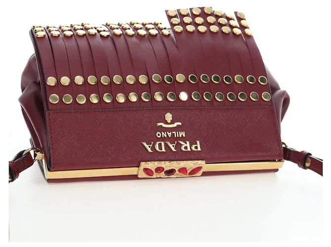 PRADA Shoulder Bag Safiano leather Bordeaux Gold - vista 6