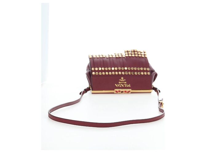 PRADA Shoulder Bag Safiano leather Bordeaux Gold - vista 7
