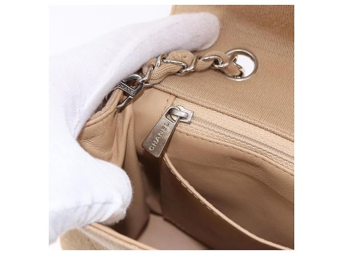 CHANEL Matelasse 25 Chain Shoulder Bag Cotton Beige Silver CC - vista 28