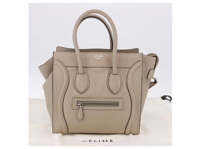 Céline CELINE Luggage Micro Shopper Hand Bag Leather Beige - vista 12