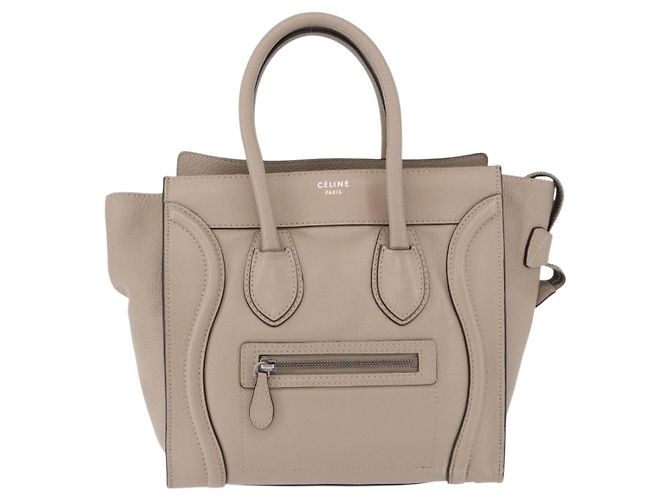 Céline CELINE Luggage Micro Shopper Hand Bag Leather Beige - vista 13