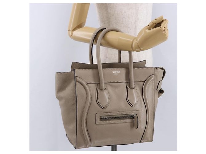Céline CELINE Luggage Micro Shopper Hand Bag Leather Beige - vista 25
