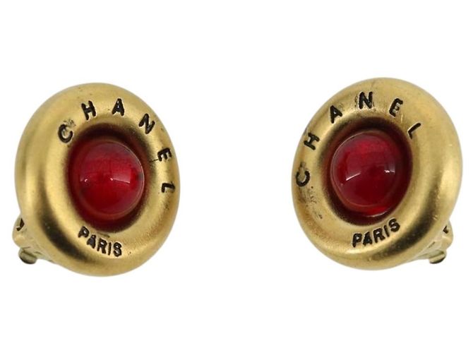 CHANEL Earring Metal Gold Tone Red CC - vista 2