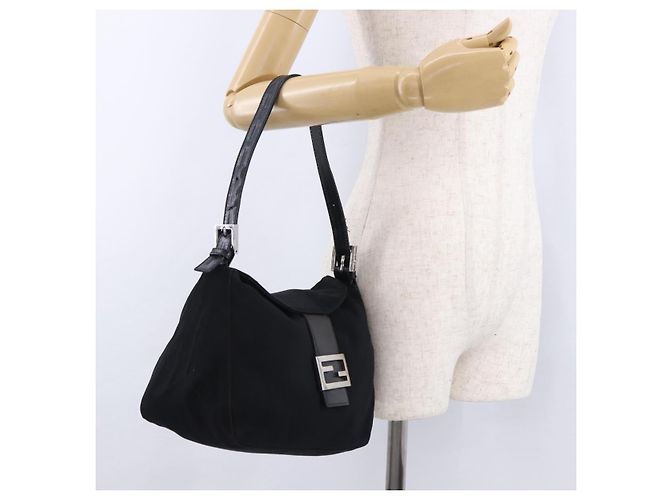 Bolso de hombro FENDI Mamma Baguette en jersey de algodón, negro y plata, auténtico 193880 - vista 26