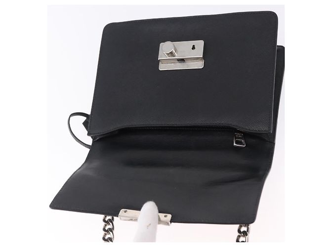 Borsa a tracolla PRADA con catena, in pelle safiano, nera e argento, autentica ka5415 - vista 18