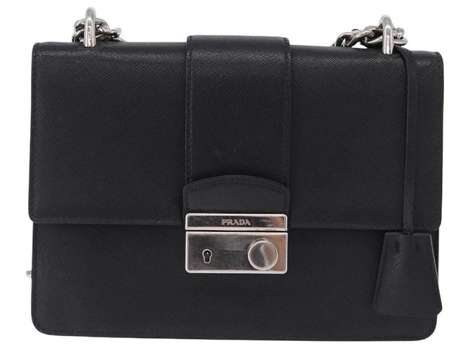 Borsa a tracolla PRADA con catena, in pelle safiano, nera e argento, autentica ka5415 - vista 2